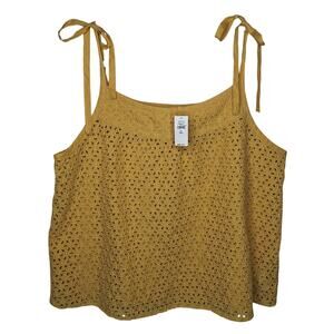 Gap Shoulder Tie Eyelet Cami in XL Tall Mustard French Almond Yellow Boho Cotton